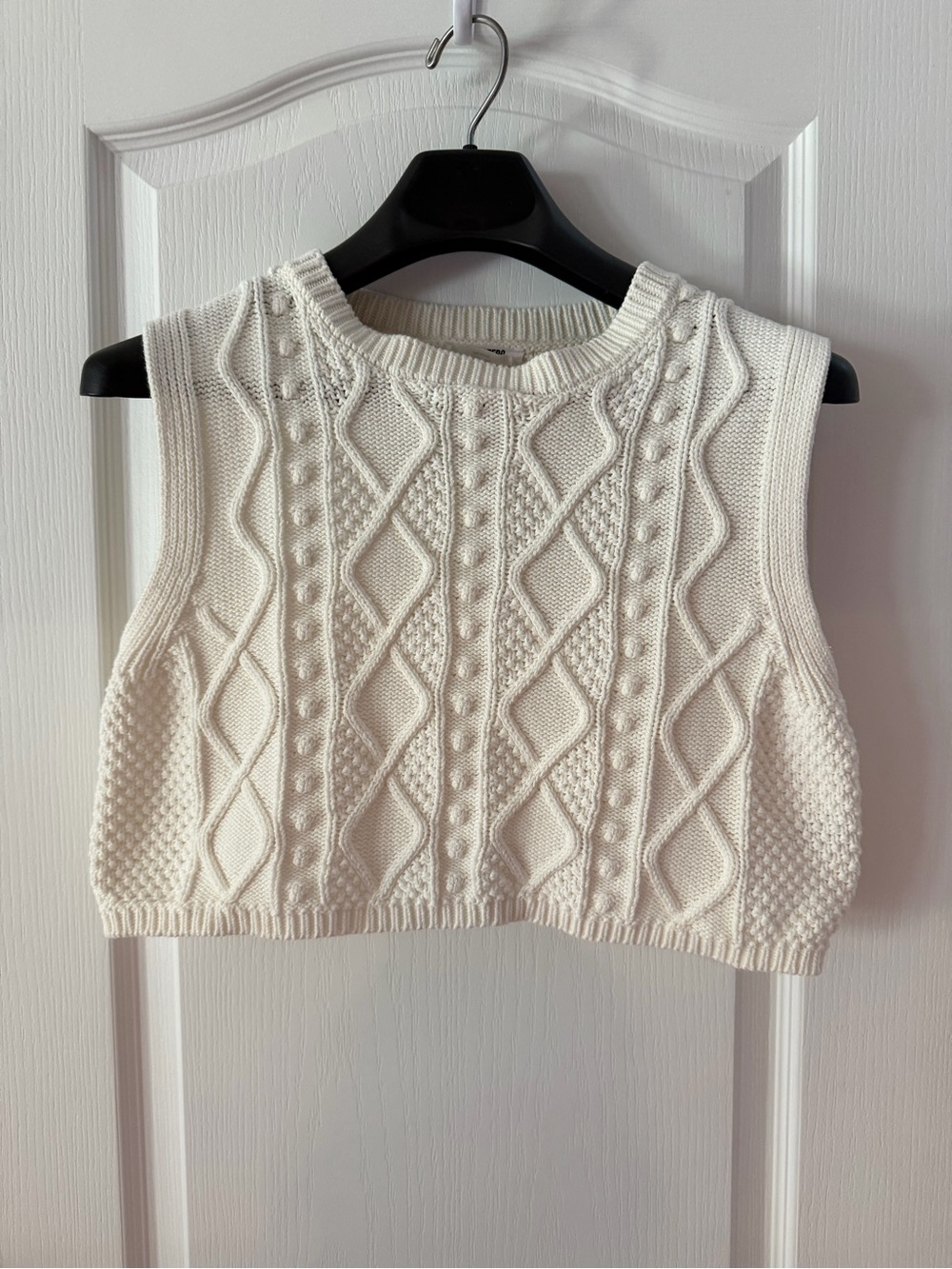 Double Zero Ivory Cropped Cable Knit Vest Top